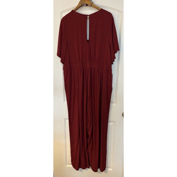 Torrid Womens Jumpsuit Size 4 Plus Burgundy Wide Leg Challis Flowy Elegant Wine - Picture 6 of 15